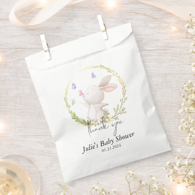 Minimalist Bunny and Butterflies Baby Shower Favor Bag (Clipped)