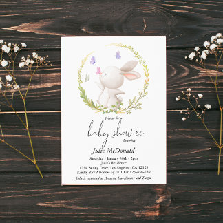 Minimalist Bunny and Butterflies Baby Shower Invitation