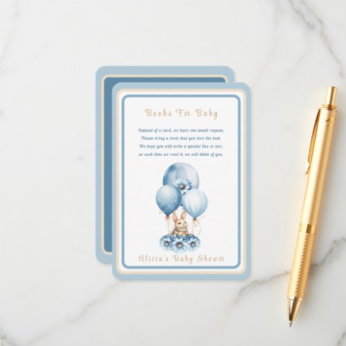  Minimalist Bunny Blue Watercolor Baby Boy Shower  Enclosure Card