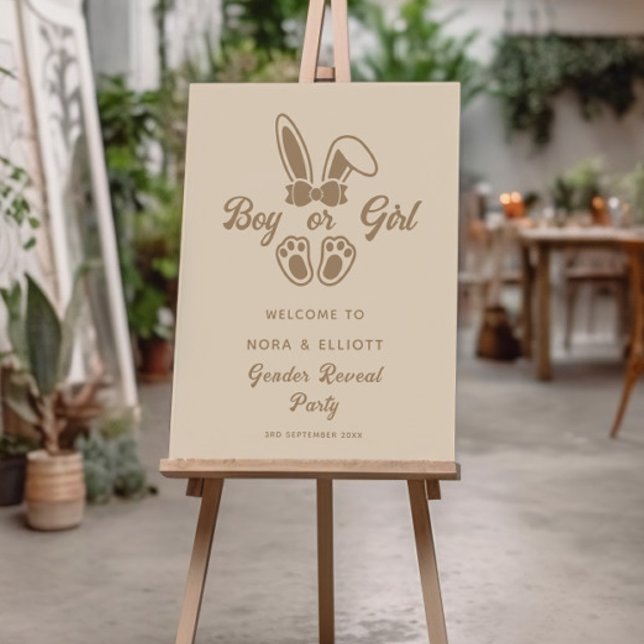 Minimalist Bunny Light Beige Gender Reveal Welcome Foam Board (Creator Uploaded)