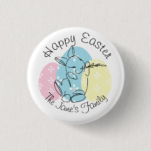 Minimalist Bunny Line Art Easter Eggs Spring Button