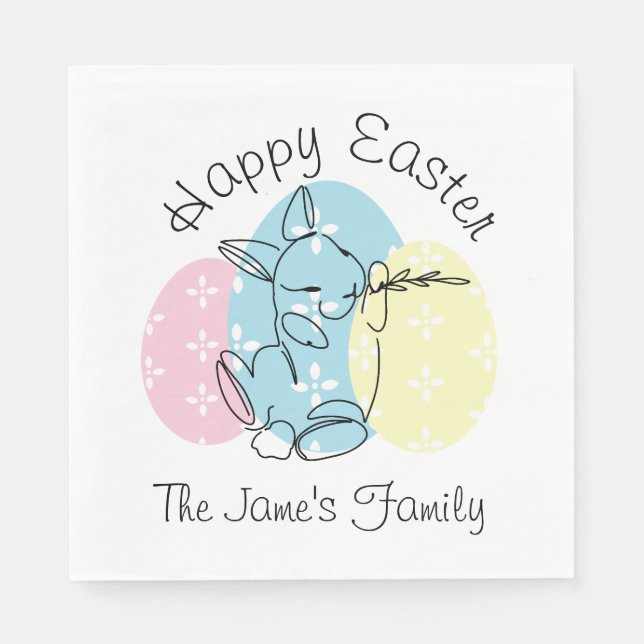 Minimalist Bunny Line Art Easter Eggs Spring   Napkins (Front)