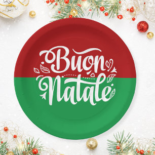 Minimalist Buon Natale Italian Merry Christmas Paper Plates
