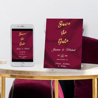 Minimalist Burgundy and Gold Boho Rustic Wedding Save The Date
