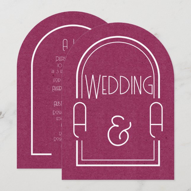 Minimalist Burgundy and White Arch Wedding Invitation (Front/Back)