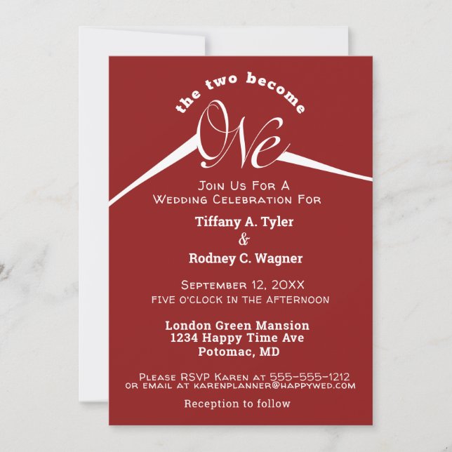 Minimalist Burgundy and White The One Wedding Invitation (Front)