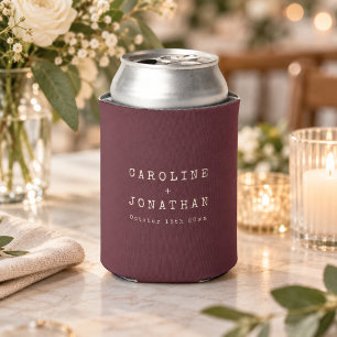 Minimalist Burgundy Custom Names Wedding Favor Can Cooler