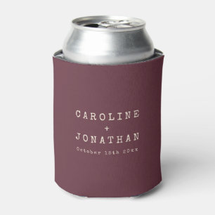 Minimalist Burgundy Custom Names Wedding Favor Can Cooler