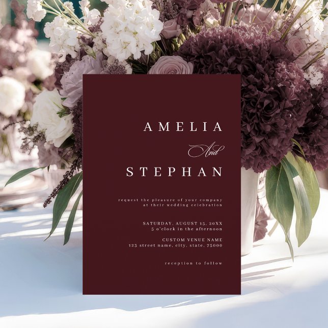 Minimalist Burgundy Elegant Stylish Wedding Invitation (Creator Uploaded)