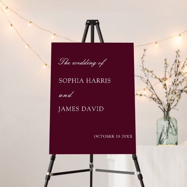 Minimalist Burgundy Elegant Wedding Foam Board (In Situ (Stand))