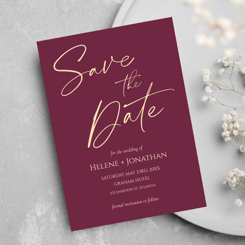 Minimalist Burgundy Elegant Wedding Save The Date Invitation