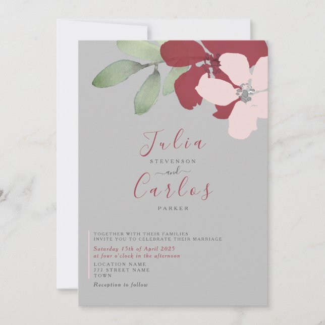 Minimalist Burgundy Floral Wedding Invite (Front)