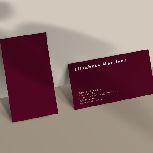 Minimalist Burgundy Front and Back Personalized Business Card