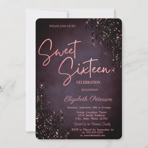 Minimalist Burgundy Glitter Drips Sweet 16  Invitation