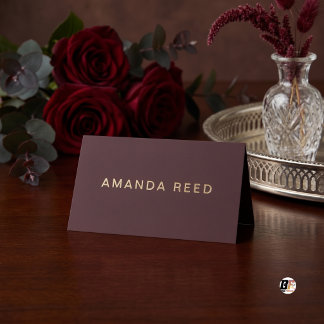 Minimalist Burgundy & Gold Elegant Wedding Folded Place Card