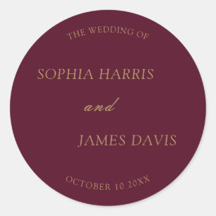 Minimalist Burgundy Gold Modern Elegant Wedding Classic Round Sticker