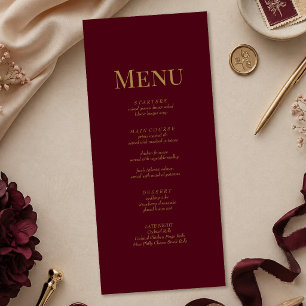 Minimalist Burgundy Gold Monogram Wedding Menu