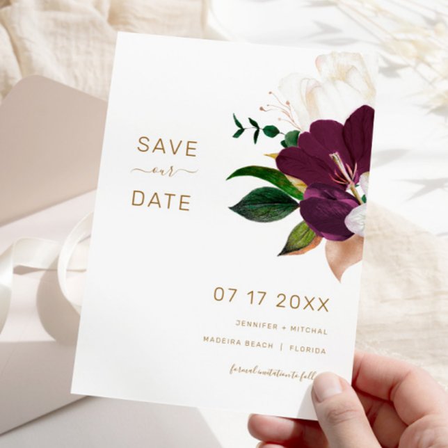 Minimalist Burgundy & Gold SAVE THE DATE Invitation (Creator Uploaded)