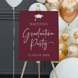 Minimalist Burgundy Graduation Party Welcome Sign