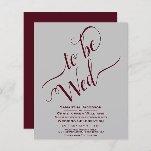 Minimalist Burgundy Gray BUDGET Wedding Invitation