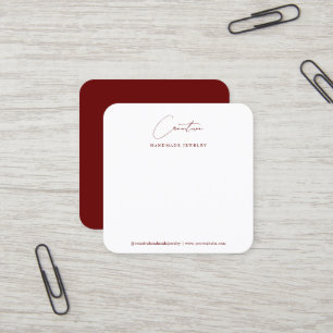 Minimalist Burgundy Handwritten Script Jewelry Square Business Card