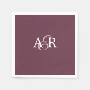 Minimalist Burgundy Initial Monogram Wedding Napkins
