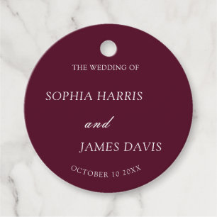 Minimalist Burgundy Modern Elegant Wedding Favor Tags