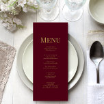Minimalist Burgundy Monogram Wedding Menu Card<br><div class="desc">Enhance your wedding tablescape with our Minimalist Burgundy Monogram Wedding Menu Card. Featuring the menu on one side and delicate monograms on the other against a serene burgundy background. This card adds a touch of minimalist elegance to your reception decor.</div>
