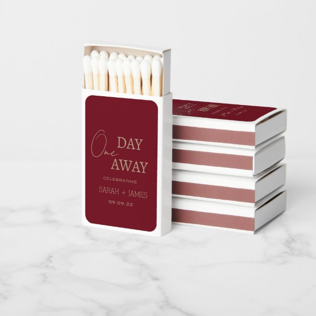 Minimalist Burgundy One Day Away Wedding  Matchboxes (Stacked)