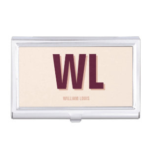 Minimalist Burgundy Pink Personalized Monogram  Business Card Case