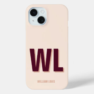 Minimalist Burgundy Pink Personalized Monogram iPhone 15 Case