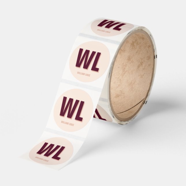 Minimalist Burgundy Pink Personalized Monogram  Classic Round Sticker (Roll)