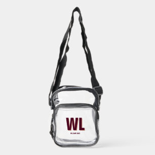 Minimalist Burgundy Pink Personalized Monogram  Clear Crossbody Bag