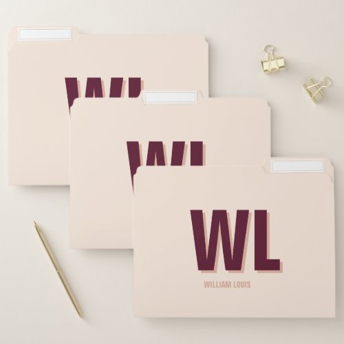 Minimalist Burgundy Pink Personalized Monogram  File Folder