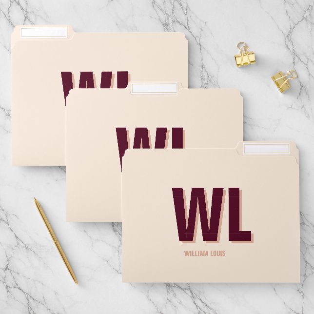 Minimalist Burgundy Pink Personalized Monogram  File Folder (Set)