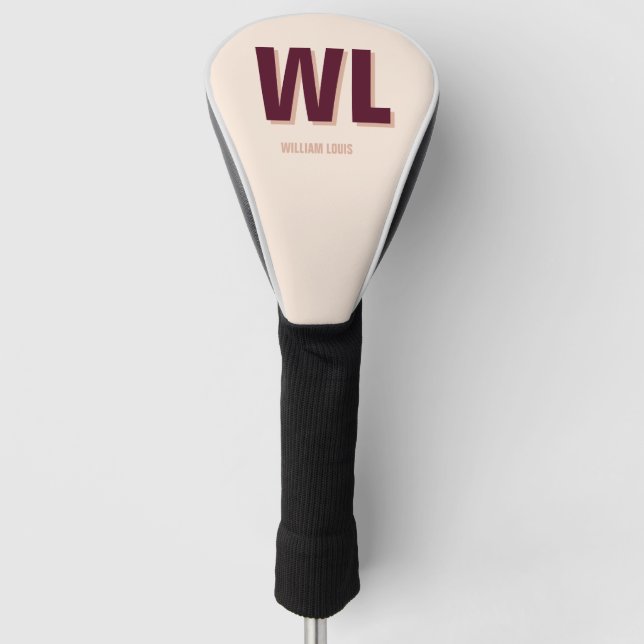 Minimalist Burgundy Pink Personalized Monogram  Golf Head Cover (Front)