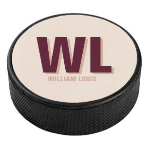 Minimalist Burgundy Pink Personalized Monogram Hockey Puck