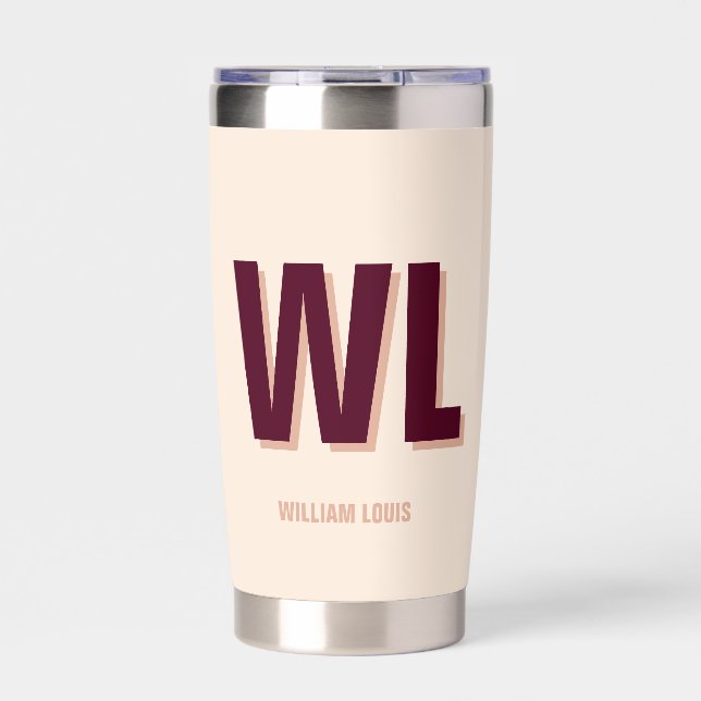 Minimalist Burgundy Pink Personalized Monogram  Insulated Tumbler (Front)