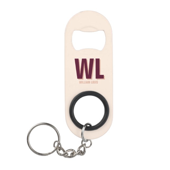 Minimalist Burgundy Pink Personalized Monogram  Keychain Bottle Opener (Front)