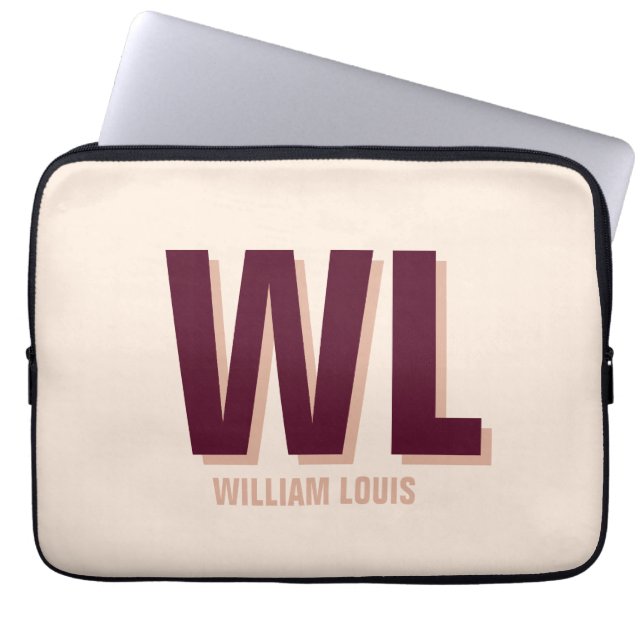 Minimalist Burgundy Pink Personalized Monogram  Laptop Sleeve (Front)