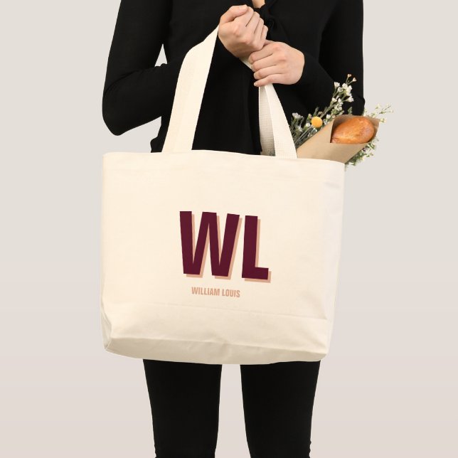 Minimalist Burgundy Pink Personalized Monogram  Large Tote Bag (Front (Product))