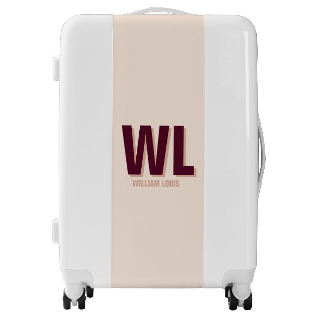 Minimalist Burgundy Pink Personalized Monogram  Luggage (Front)