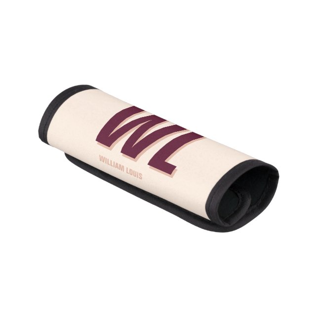 Minimalist Burgundy Pink Personalized Monogram  Luggage Handle Wrap (Angled)