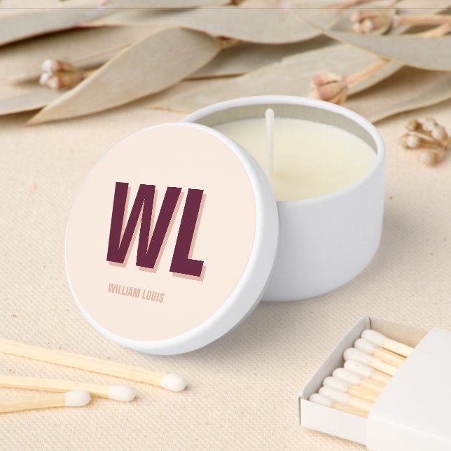 Minimalist Burgundy Pink Personalized Monogram  Mini Candle Favors (Insitu)