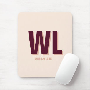 Minimalist Burgundy Pink Personalized Monogram Mouse Pad