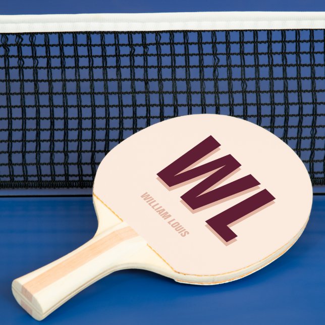 Minimalist Burgundy Pink Personalized Monogram  Ping Pong Paddle (Insitu)
