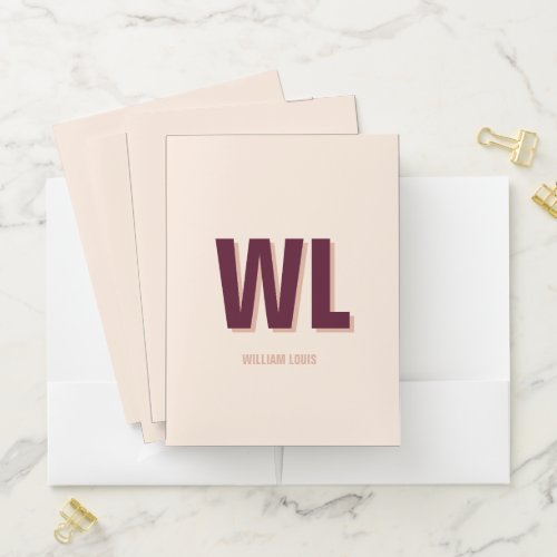 Minimalist Burgundy Pink Personalized Monogram  Pocket Folder