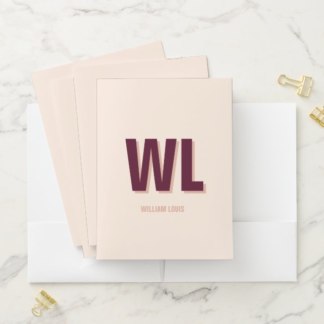 Minimalist Burgundy Pink Personalized Monogram  Pocket Folder (In Situ)