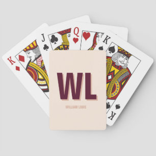 Minimalist Burgundy Pink Personalized Monogram Poker Cards
