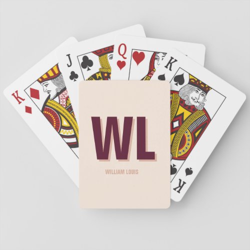 Minimalist Burgundy Pink Personalized Monogram  Poker Cards